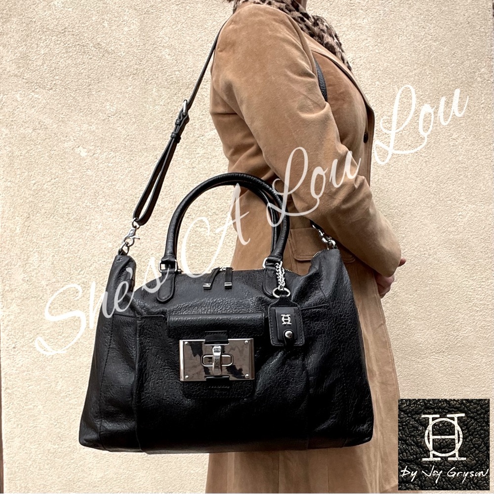 OH by Joy Gryson Glazed Leather Large Capacity Satchel in Classic Black